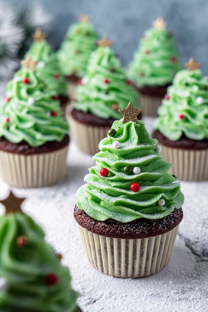 Christmas Tree Cupcakes with Green Frosting Recipe
