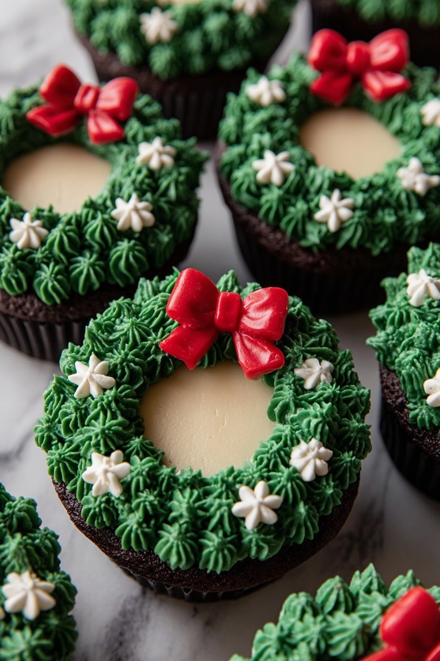 Chocolate Wreath Cupcakes with Buttercream Frosting Recipe - Serving