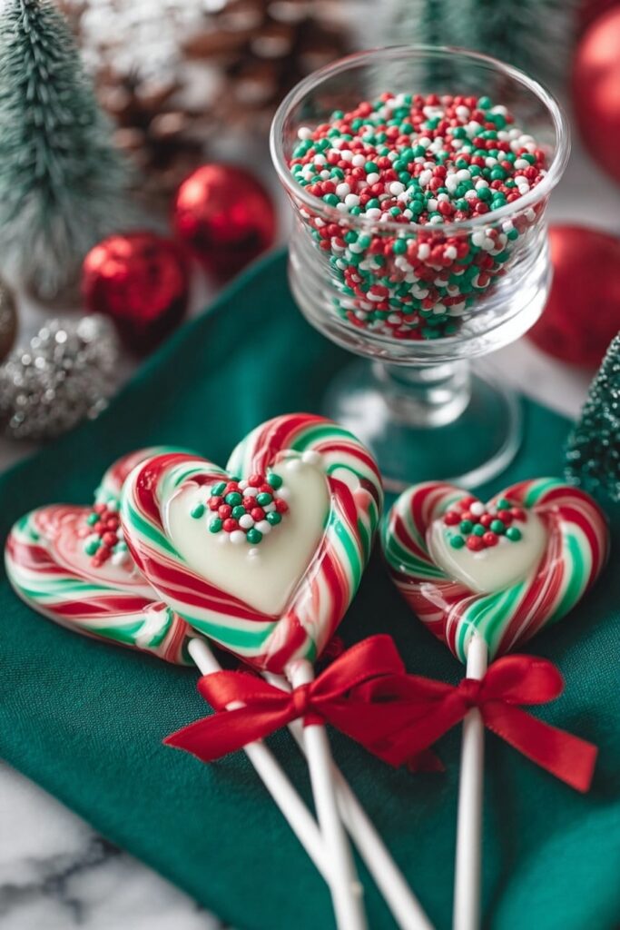 Christmas Candy Cane Heart Lollipops Recipe
