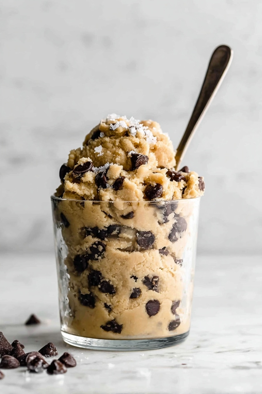 A close-up view of six small cookie dough balls arranged in two rows on a white marbled surface. Each ball has a rough, crumbly texture with a light golden color, studded with dark chocolate chips pressed into the surface. There are small white flakes sprinkled over the dough balls, adding a slight contrast. The dough balls appear soft and slightly moistened, showing a homemade and fresh look. photo taken with an iphone --ar 2:3 --v 7 - Vegan Cookie Dough Bites, healthy vegan snack, no-bake vegan dessert, vegan sweet treats, easy vegan recipes