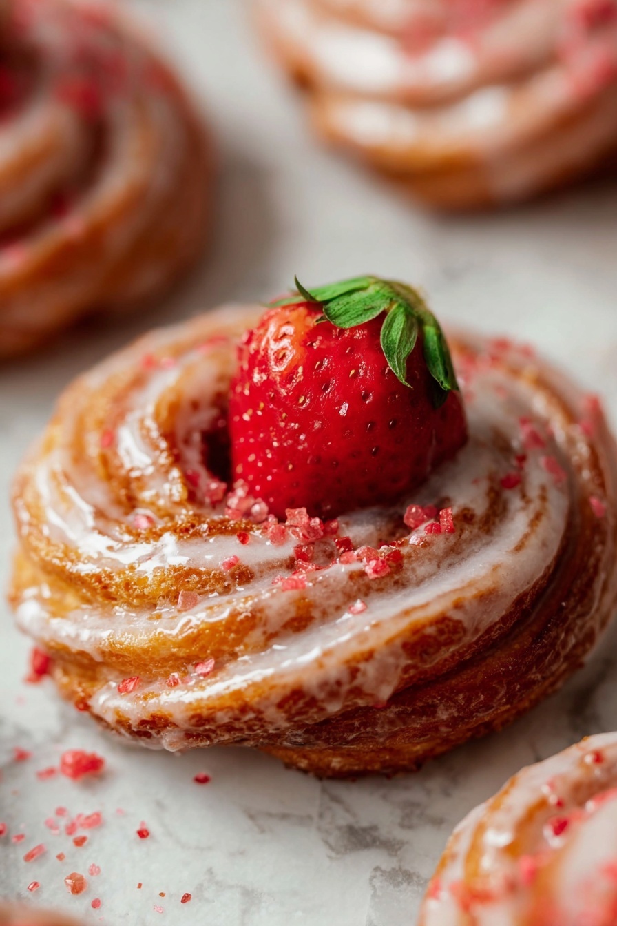 Strawberry Glazed French Crullers Recipe - Serving