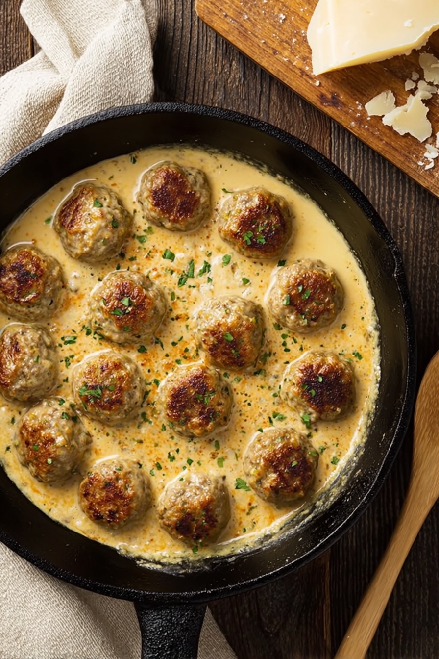 Keto Turkey Meatballs in Creamy Parmesan Sauce Recipe - Serving